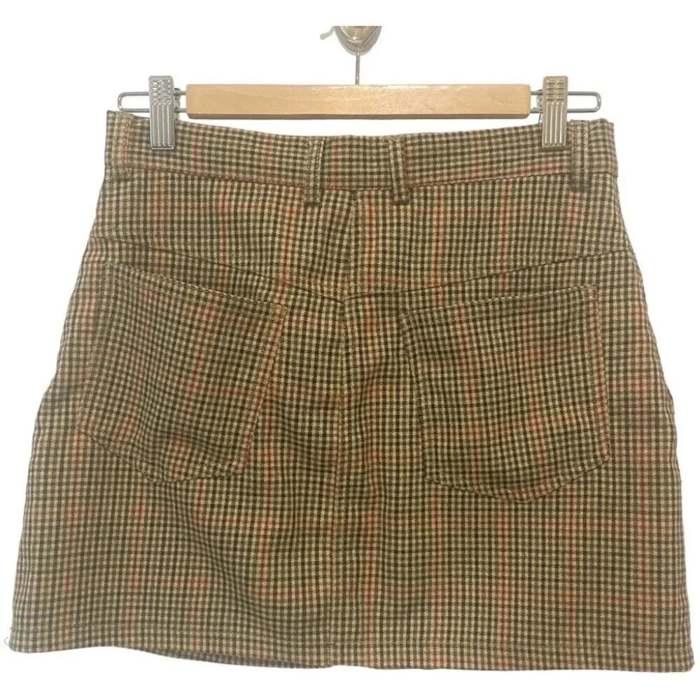Brandy Melville California Y2K Preppy Neutral Brown Checkered Mini Skirt S - Picture 2 of 16